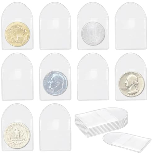 Vmiapxo 200 Pack Single Pocket Coin Sleeves, 2x2 Inch Clear Plastic Coin Protector Holders, Transparent Coin Pockets for Jewelry Ring Earring Gemstone Collection Supplies & Protectors (Semicircle)