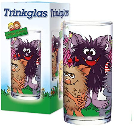 Lutz Mauder Kindertrinkglas — extra Dickes Glas mit bunten Monstermotiven - Living Puppets gruselige Ungeheuer, Gespenster, Halloween — Robustes Trinkglas für kleine Entdecker