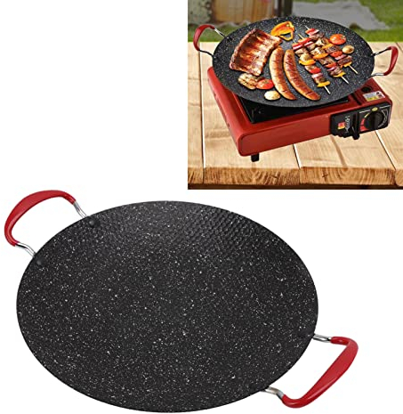 Parrilla de barbacoa coreana,parrilla de barbacoa coreana,parrilla de barbacoa coreana antiadherente con mango antiescaldado placa de parrilla de barbacoa redonda para estufa de gas de cerámica(34CM)