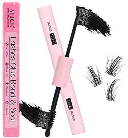 ALICE Bond and Seal Lash Glue for Eyelash Extensions - Strong Hold Waterproof No-Latex Adhesive for Cluster Lashes (Black 5ml×2)