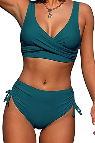 CheChury Maillot de Bain 2 Pieces Femme Bikini Push Up Vintage Femme Taille Haute Maillot Elégant Amincissante Bikini Shorty Deux Pièces