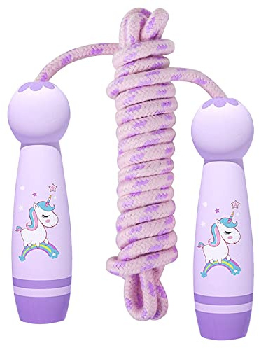 Booaee Cuerda de Saltar para Niños con Mango de Madera, Comba Ajustable de Algodón, Ideal para Deportes y Fitness