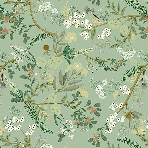 CiCiwind Self Adhesive Wallpaper Floral Vinyl Wrap 41×300cm Peel and Stick Wallpaper Light Green Contact Paper Removable Stick on Wallpaper Flower Leaf for Wall Cabinets Furniture