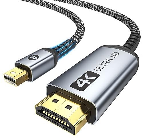 WARRKY 4K Mini DisplayPort auf HDMI Kabel 1M, [2K 60Hz, Alugehäuse, Max 120Hz] Geflochtenes Nylon Thunderbolt 2 HDMI Kable für Mini DP, Thunderbolt 1/2, MacBook Air, MacBook Pro, iMac, Surface Pro