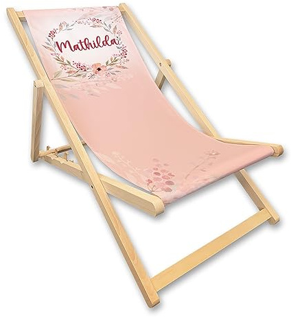 Kinder-Liegestuhl mit Name personalisiert, Strandstuhl (Blumen rosa) | rosa, Geschenkidee für Mädchen zum Geburtstag, Einschulung oder Einzug, Kinderzimmerdeko, Strandliege, Campingstuhl