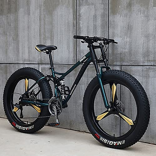 JAMCHE VTT 26 pouces, Vélo de Trail pour Adulte à Pneus Gras, Vélo de Montagne 27 vitesses, Cadre en Acier à Haute Teneur en Carbone avec Suspension Complète et Double Frein à Disque, Roues de 4,0