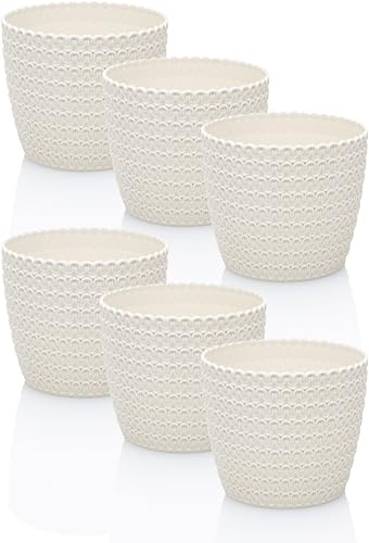 idea-station RIBA Blumentopf Set 6 x 11 cm - Creme-weiß - bruchsichere Blumentöpfe aus Plastik für verschiedenste Pflanzen, Blumen - Matte Übertöpfe für innen und außen