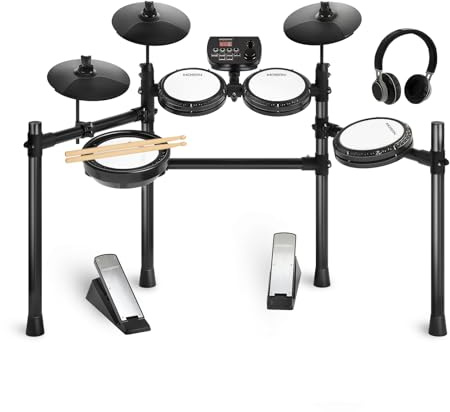 MOSEN Electric Drum Set with 4 Quiet Mesh Drum Pads, Cymbals, Sticks, Headphones, USB MIDI, Kick Pedal, 195+ Sounds and 25 Drum Kits for Beginner MED-X3