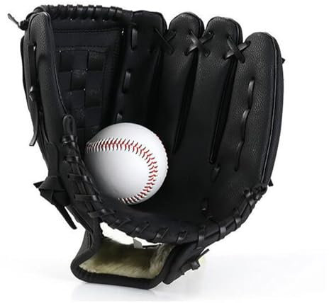Baseball-Handschuh, PU-Leder, Ergonomische Softball-Handschuhe, Baseball-Feldhandschuh, Handgelenkschutz für Jugendliche und Erwachsene (Schwarz)