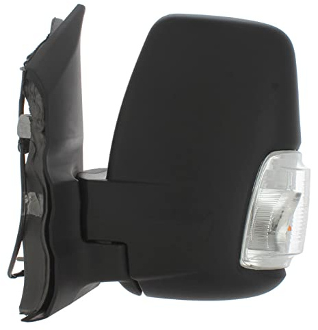Manual Short Arm Wing Door Mirror, Fits Ford Transit Mk8 V363 Van 2014-2019 | Black Cover, Convex Chrome Glass, Indicator Light, UK Passenger Side Left Replacement
