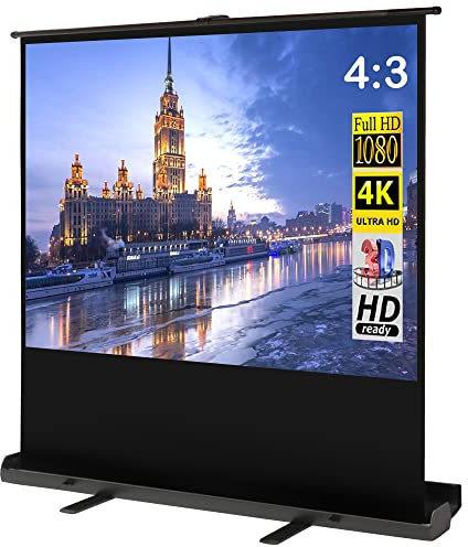 mosegor 84'' Beamer Leinwand, 4:3 Projektionsleinwand Freistehend, 4 K Full HD 3D, Tragbar Manuell Herunterziehbar, Filmleinwand, HD-Projektionsleinwand für Wohnzimmer, Hotel, Schule und Büro