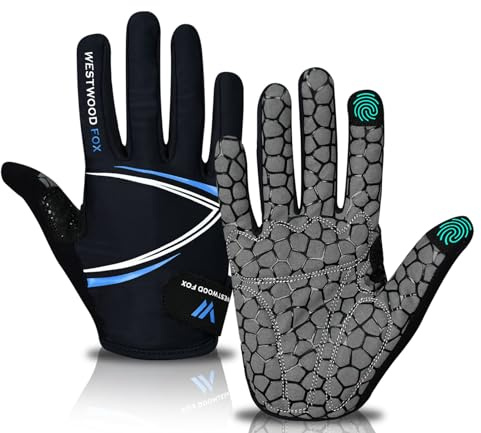 WESTWOOD FOX Guantes de ciclismo de dedo completo, acolchados, pantalla táctil antideslizante, guantes de bicicleta de montaña que absorben los golpes para bicicleta de carretera, MTB, carreras de