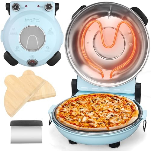 Baker's Friend Electric Pizza Oven Indoor Countertop, 12 Inch Maker Machine for Home, Cooker & Grill, Premium Glazed Ceramic Stone Oven, Pale Blue