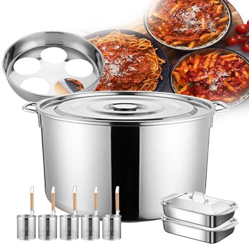 forplubossmmp Set di Cuoci Spaghetti E Tagliatelle Commerciali con Cestello Scolapasta, Pentole per Pasta Multi-Pentole con Divisore, Macchine per Pasta Manuali con Coperchio in Acciaio Inossidabile