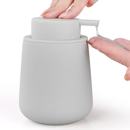 BosilunLife Seifenspender Grau, 350 ml Spülmittelspender Nachfüllbar, Großer Pumpenkopf für Leichtes Pressen, Stylisch und rutschfest, BPA-frei für Küche, Bad, Arbeitsplatte (Flüssigseifenspender)