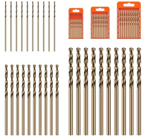 Brocas para Metal 1mm 2mm 3mm, Set de 30pcs, HSS M35 Broca Cobalto Helicoidales Para Metal, Acero Inoxidable, Madera, Hierro Fundido