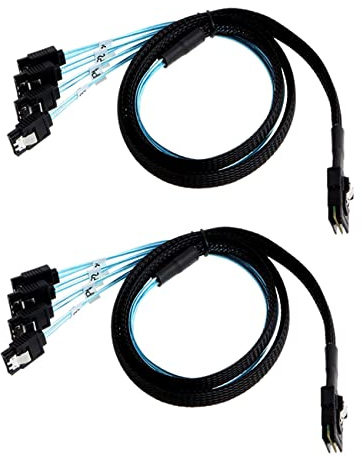 Giwnhvx 2X Mini SAS 36 stift (SFF-8087) hane till 4 7 stift honkabel, mini SAS värd/kontroll till 4 mål/bakplatta 1,0 m