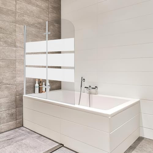 Ansobea Parete doccia per vasca da bagno, 100 x 140 cm, 2 pezzi, in vetro di sicurezza monolocale da 6 mm, con strisce bianche