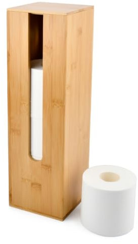 DODUOS Toilettenpapier Aufbewahrung Holz für 4 Rollen mit Deckel, Bambus Toilettenpapierhalter Klopapierhalter Stehend Klorollenhalter WC Papier Ersatzrollenhalter, Toilettenschrank für Kleinen Raum