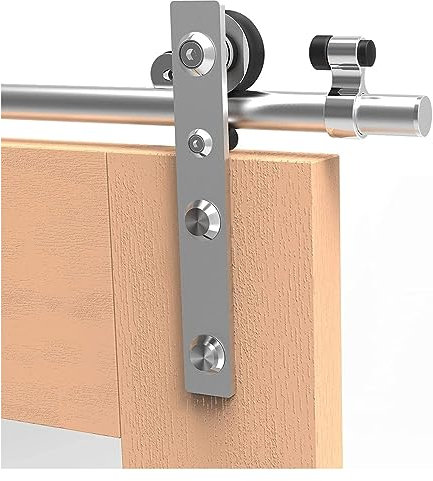 Kit de herrajes para puerta de granero de acero inoxidable para puerta individual de 4 8 pies, sistema de puerta corredera suave y silencioso (7.5 pies)