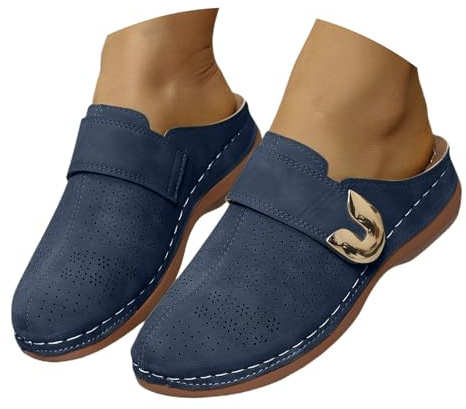 Sabots à bout fermé pour femmes - Mules à enfiler confortables - Mules en cuir pour femmes - Glissières creuses - Sandales à plateforme à talon compensé - Chaussures orthopédiques avec support de
