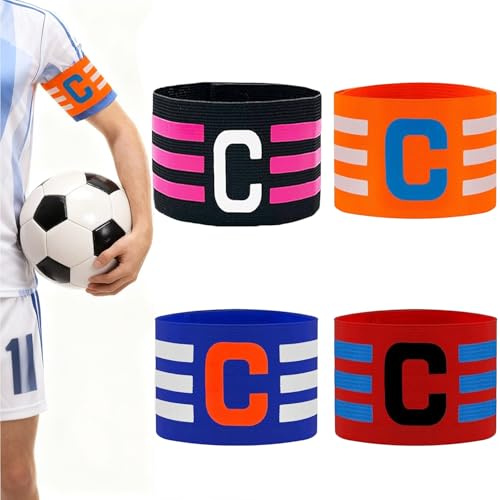 WUBAYI Confezione da 4 fasce da capitano regolabili in velcro per giocatori di calcio, fascia elastica per adulti e ragazzi