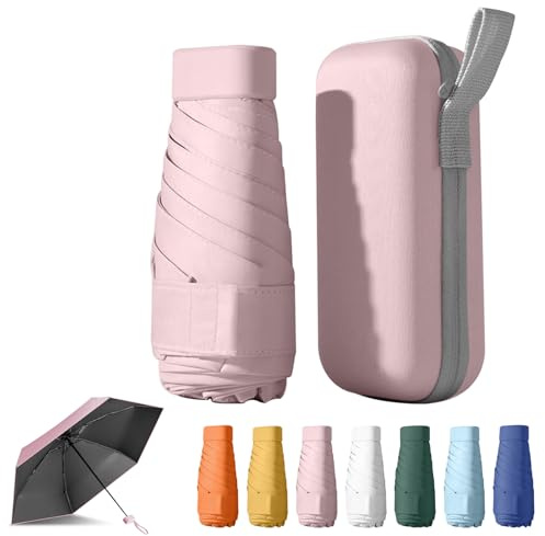 FESDMOH Ombrello Pieghevole, Ombrello pioggia, Ombrello Piccolo da Borsa, Ombrelli da Tasca, Ombrelli Ultraleggero Portatile, UPF>50+, da Sole/Pioggia (Rosa)
