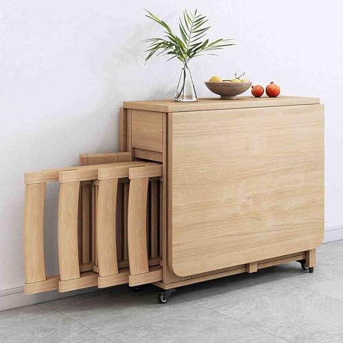 Utdragbart matbord set med 4 trästolar, platsbesparande hopfällbar design för kök, matsal och restauranganvändning
