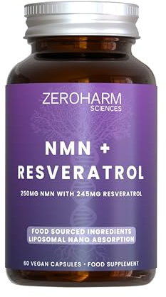 ZEROHARM NMN con resveratrolo – Assorbimento liposomiale – Alimentato da ingredienti alimentari veri – Confezione da 60 (confezione da 1)