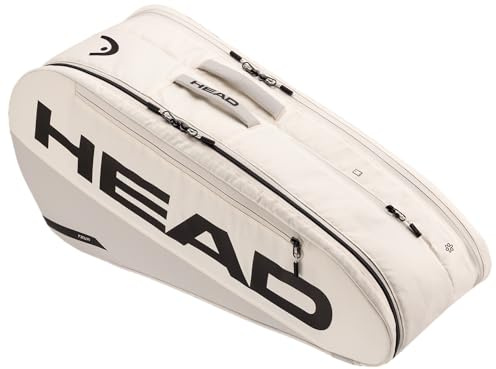 HEAD Tour Racquet Bag M (6R) Tennis Bag - Holds Up to 6 Racquets, CCT+ Climate Control Technology, 2 Main Compartments, Shoe Pocket & Backpack Carry System, White