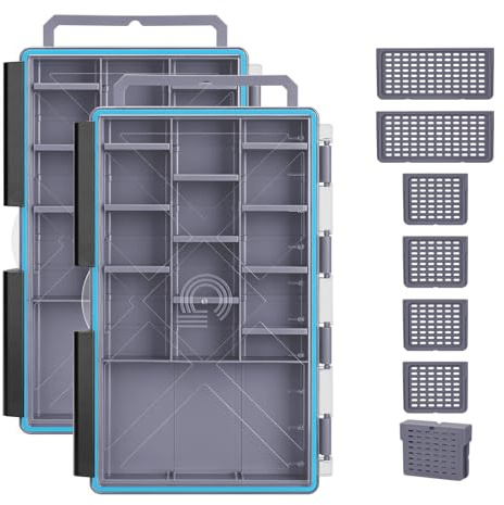 Gonex Fishing Tackle Boxes, 2-Pack Waterproof 3600 Tackle Trays with Adjustable Dividers, Portable Clear Plastic Tackle Organizers with DIY Dividers for Lures, Hooks, Bass Gear, Gray