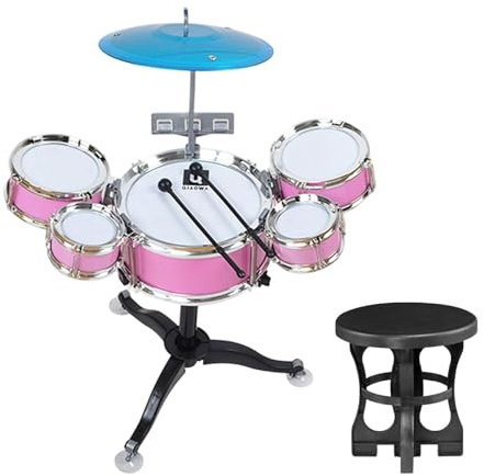 ＡＷＨＡＯ Batería Infantil, Batería de Jazz, Simulación de Aprendizaje Temprano, Regalo Ideal para Preescolar, de 3 a 6 años, 5 Tambores, Instrumento de Percusi, Rosa