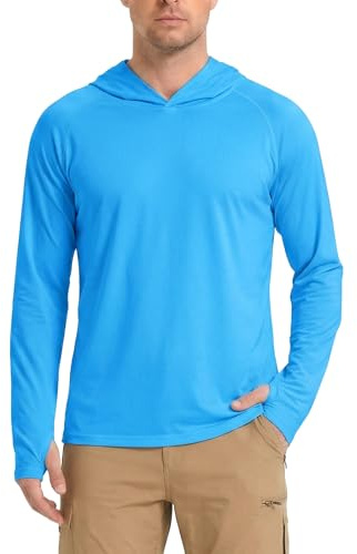 HYCOPROT Camiseta UV Hombre Camisa de Manga Larga con Capucha UPF 50+ Protección Solar Camisetas Secado Deportivas Rashguard Rápido Transpirable Rash Guard para Exteriores Natación Pesca Verano