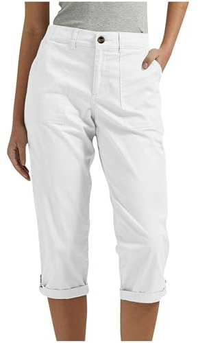 Genérico Pantalón Capri Mujer Tiro Alto Cargo Pierna Recta, Elástico con Bolsillos y Dobladillo Vueltas, Holgado para Viajes, Senderismo y Diario