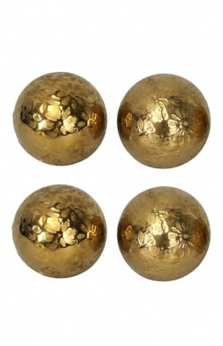 finehomegarden Schwimmkugel 2fach sort. 4 Stück Gold Ø4cm Blüten Porzellan Gartendekoration Schwimmende Deko Kugeln für Teich, Brunnen & Wasserschalen Elegante Garten Deko