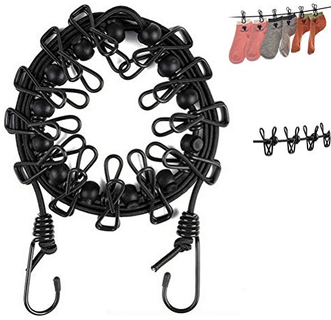 nuoshen Tragbare Wäscheleine, elastische verstellbare Wäscheleine Reisewäscheleine mit 12 Stück Klammern und 13 Stück Positionierung Wölbungen für Reise Urlaub Outdoor Camping Wohnheim(180-360cm)