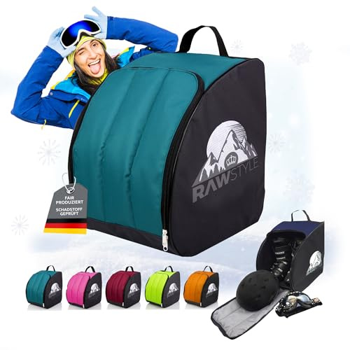 Rawstyle Mochila para Botas de Esquí y Casco, Modelo 2 (Negro-Turquesa)