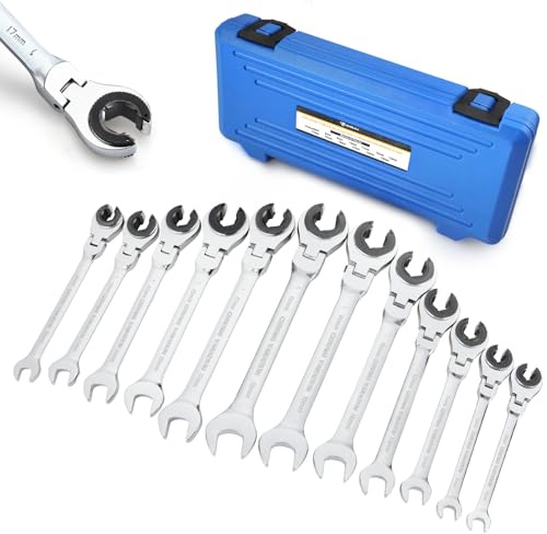 Anbull Chiave a cricchetto con testa flessibile, a doppia estremità aperta Metrico 8mm a 19mm, 72 denti con testa regolabile di 180, Cr-V, Ratcheting Wrench Set, Con custodia per il trasporto