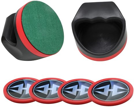 Hathaway Air Hockey Pucks and Paddles Set – Two Ergonomic 4-inch Pushers and Four 3-inch ABS Table Hockey Pucks – Durable Game Accessories Ideal for Home Play or Arcade Style Tables - Black and Red