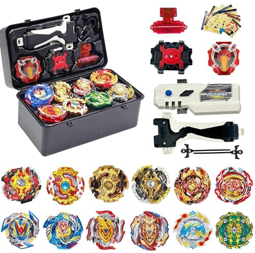 Gytobytle 12er Bey Kampfkreisel mit Kasten Metal Fusion Blade Kreisel Set, mit Ton- und Lichtgriff Funke Launcher