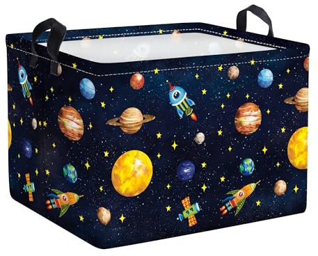 Clastyle Cajas de Almacenaje Cubo Negro Cósmico Planeta Cohete Estrellas Cesta para Guardar Ropa Juguetes Libro Rectangular para Habitación Infantil, 36L
