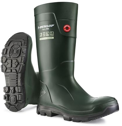 DUNLOP TerraPRO – Stivali da lavoro per uomo e donna – Stivali di sicurezza impermeabili con puntale morbido – Resistenti agli agenti chimici e antiscivolo – Verde/nero – Taglie 46