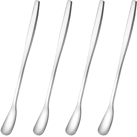 Cucchiaio da caffè ghiacciato lungo, 4 pezzi, 15,2 cm, in argento, per latte macchiato, cucchiaio lungo per gelato, cucchiaio da gelato, cucchiaio lungo in acciaio inox, per caffè freddo, tè freddo