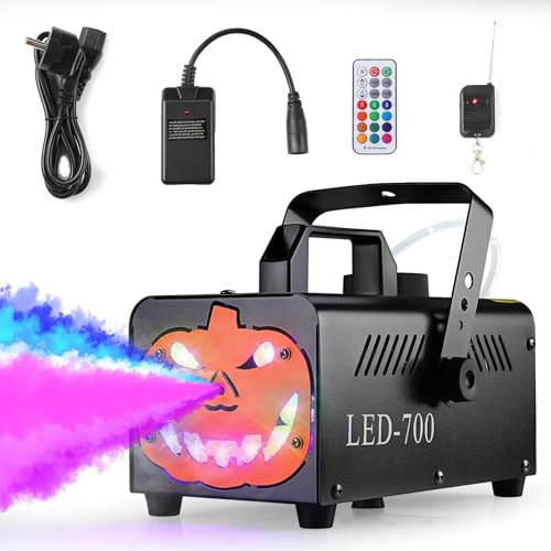 MAMIZO 500W Fumo Halloween, con 13 Colori e 9 Luci LED, Macchina del Fumo con Decorazione a Zucca, Telecomando Wireless, Funzione Automatica Spray, Macchina per Nebbia per Halloween, Natale e feste