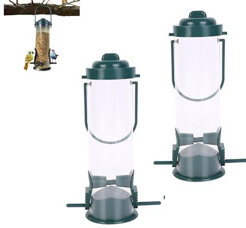 Lot De 2 Mangeoire Tube Oiseaux Exterieur, 14x23cm Distributeur Grain De Tournesols pour Oiseaux Sauvages À Suspendre, Nourriture Extérieur,Réservoir De Nourriture À Oiseauxs-Mouches Cour Extérieure