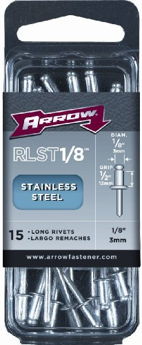 Arrow RLST1/8 Long Stainless Steel 1/8-Inch Pop Rivets For Metal, Fabric, Leather, And Auto Repair, 15-Pack