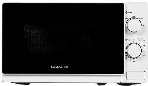 SALORA 20MSM700 Forno Microonde Offerta 20 Litri, 700W - Bianco | Cottura, Riscaldamento e Scongelamento Rapido | Micronde Timer 35 Min, Funzione Peso/Tempo | Per Uso Quotidiano in Casa/Camper