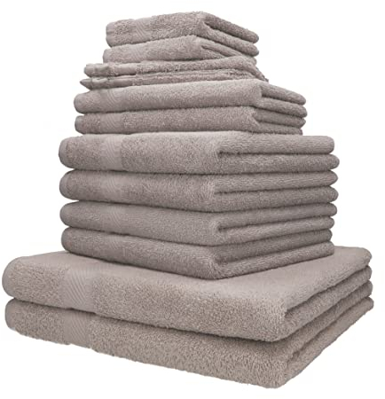 Betz Palermo Handtuch-Set 12-teilig – 100% Baumwolle – Oeko-TEX® Zertifiziert – extra saugfähig & weich – hohe Grammatur – Duschtücher, Handtücher, Gästetücher & Waschhandschuhe Farbe Stone