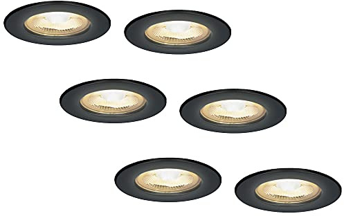 HOFTRONIC - 6x Nola LED Spot encastrable 68 mm Noir - IP65 étanche pour salle de bain, salon et extérieur - 5W 480lm - 2700K extra blanc chaud - spot plafond - spot plafonnier- spot terrasse