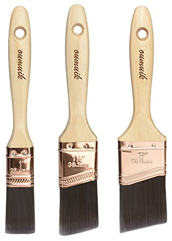 Juego de 3 Pinceles Planos (25,4 mm, 38,1 mm, 50,8 mm), Pinceles para Pintar Madera, Pinceles para Barniz, Juego de Pinceles de Pintor, Juego de Pinceles para Profesionales